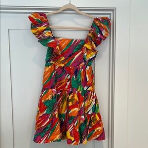 Flying Tomato Red and Yellow Ruffled Tiered Mini Dress